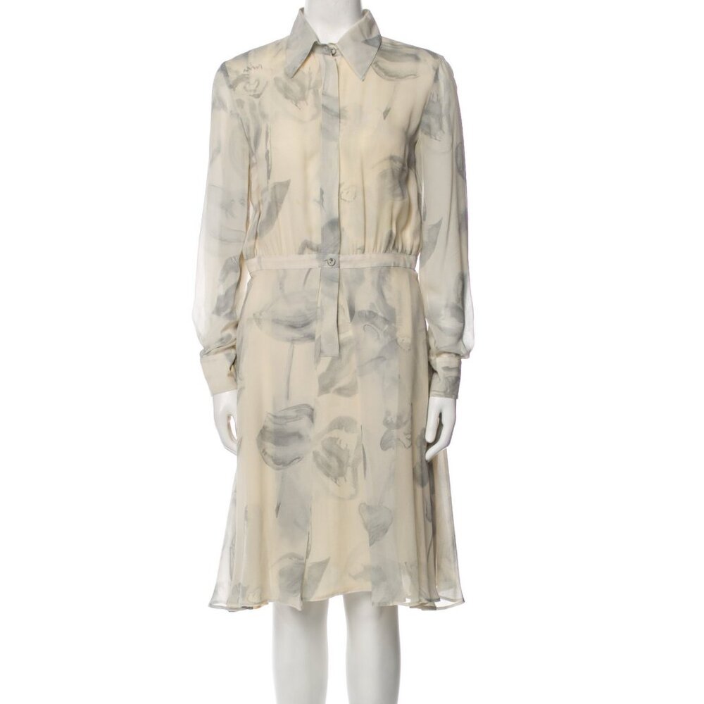 Fendi Vintage Silk Shirt Dress Ivory Gray Abstract Print IT 40